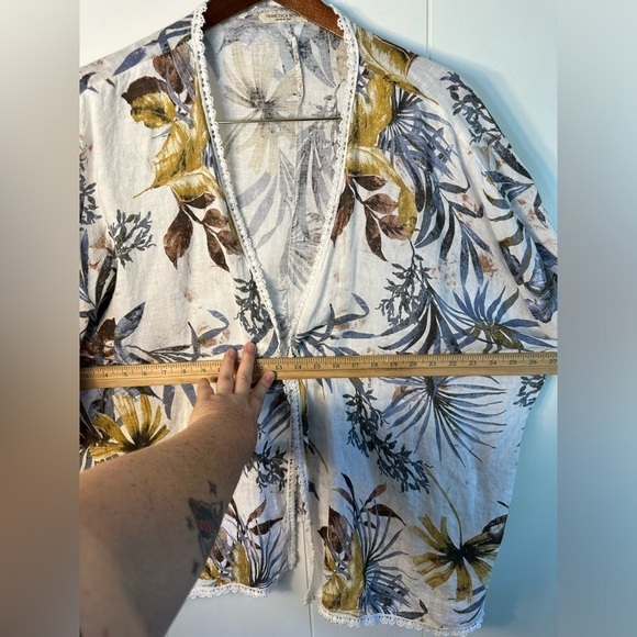 Francesca Bettini Women’s 100% Linen Tropical Floral Print Open Blouse OSFM - Picture 8 of 9